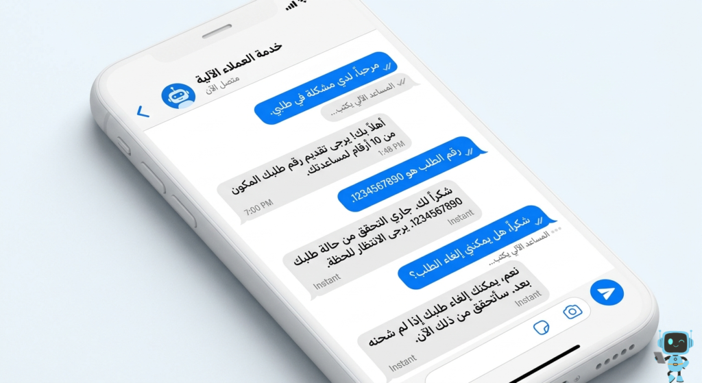 واجهة بوت واتساب ذكي بالعربية مع مؤشر استجابة فورية لخدمة العملاء الخليجية