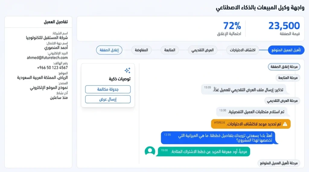 واجهة وكيل المبيعات الذاتي يُدير دورة مبيعات كاملة