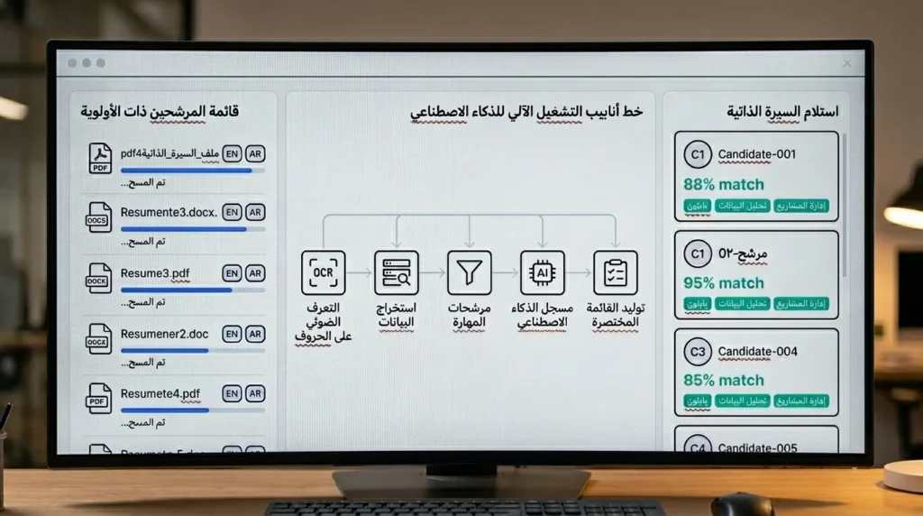 واجهة مستخدم لنظام فرز السير الذاتية الذكي لتسريع عمليات التوظيف